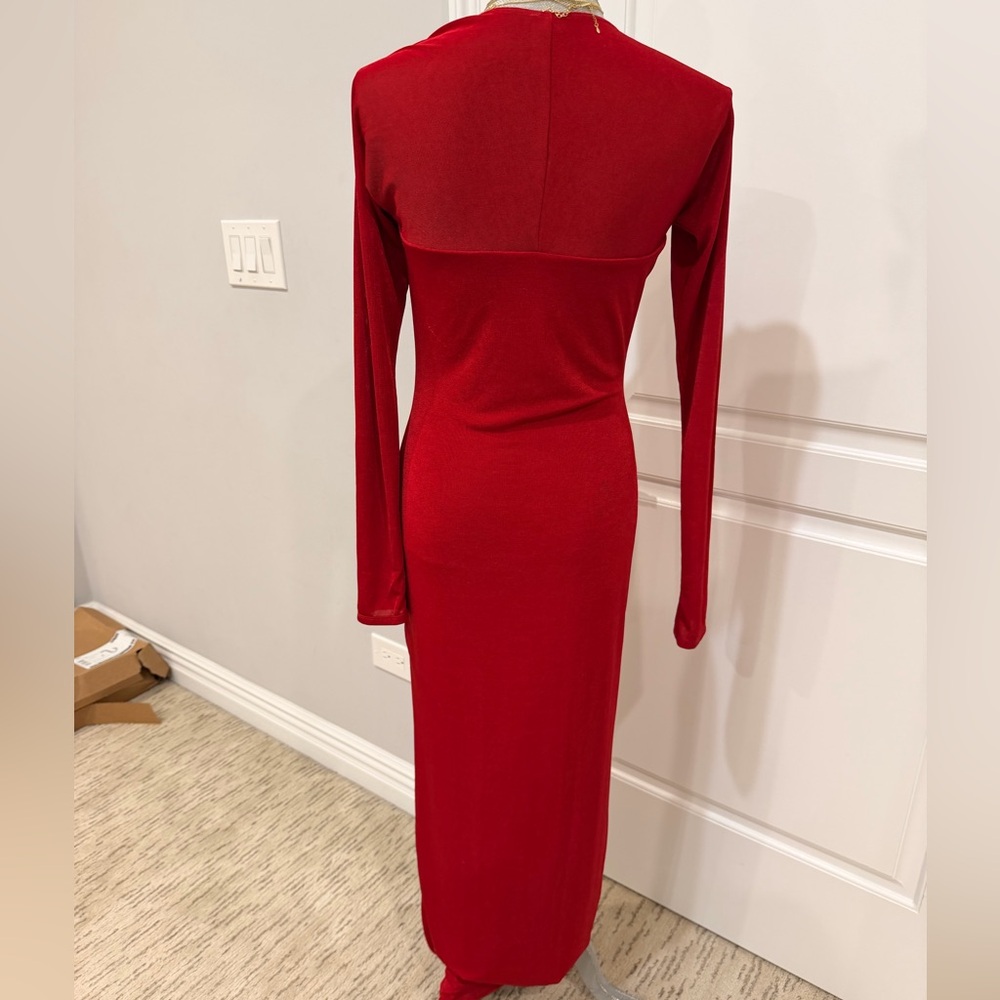 naked wardrobe Red Long Sleeve Square Neck Maxi Dress - Picture 3 of 5